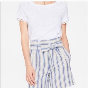 BODEN Ivory Blue Stripe St Ives Paper Bag Shorts sz 8 NWT